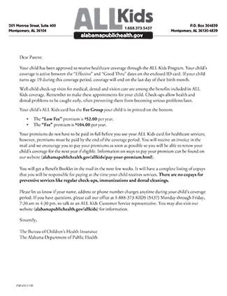 photo copy of the ALL Kids welcome letter.