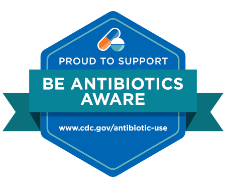 Image of a Be Antibiotics Aware badge.