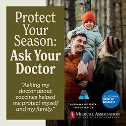 image of a family with text that reads Protect Your Season: Ask Your Doctor
