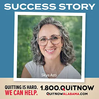 Photo of  Skye Asti. Text: Success Story. Quitting is hard. We can help. 1.800.QUITNOW.