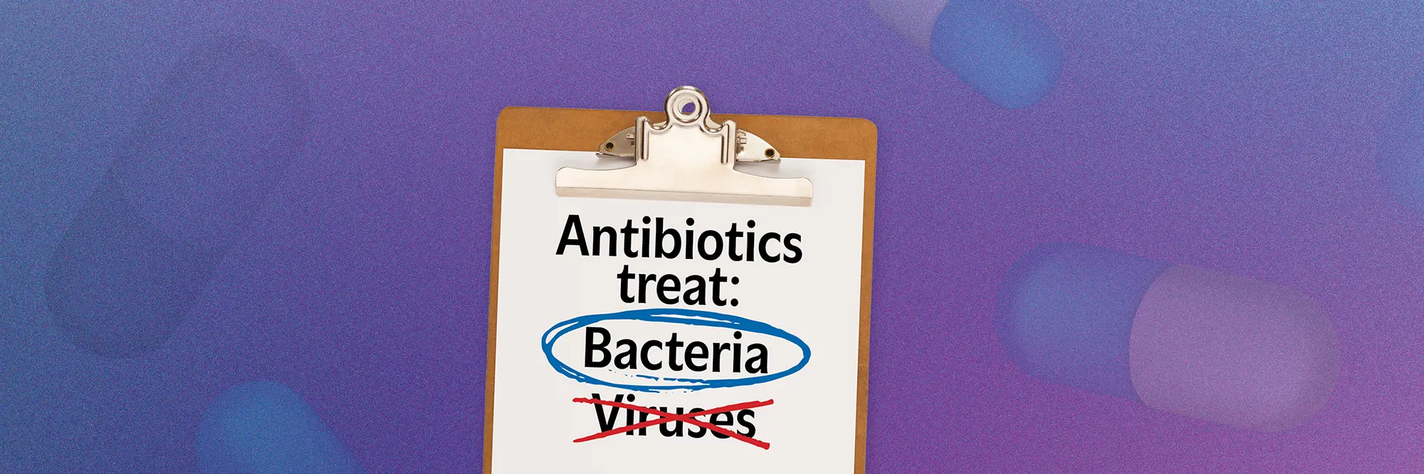 a clipboard with bacteria circled and viruses x'd out