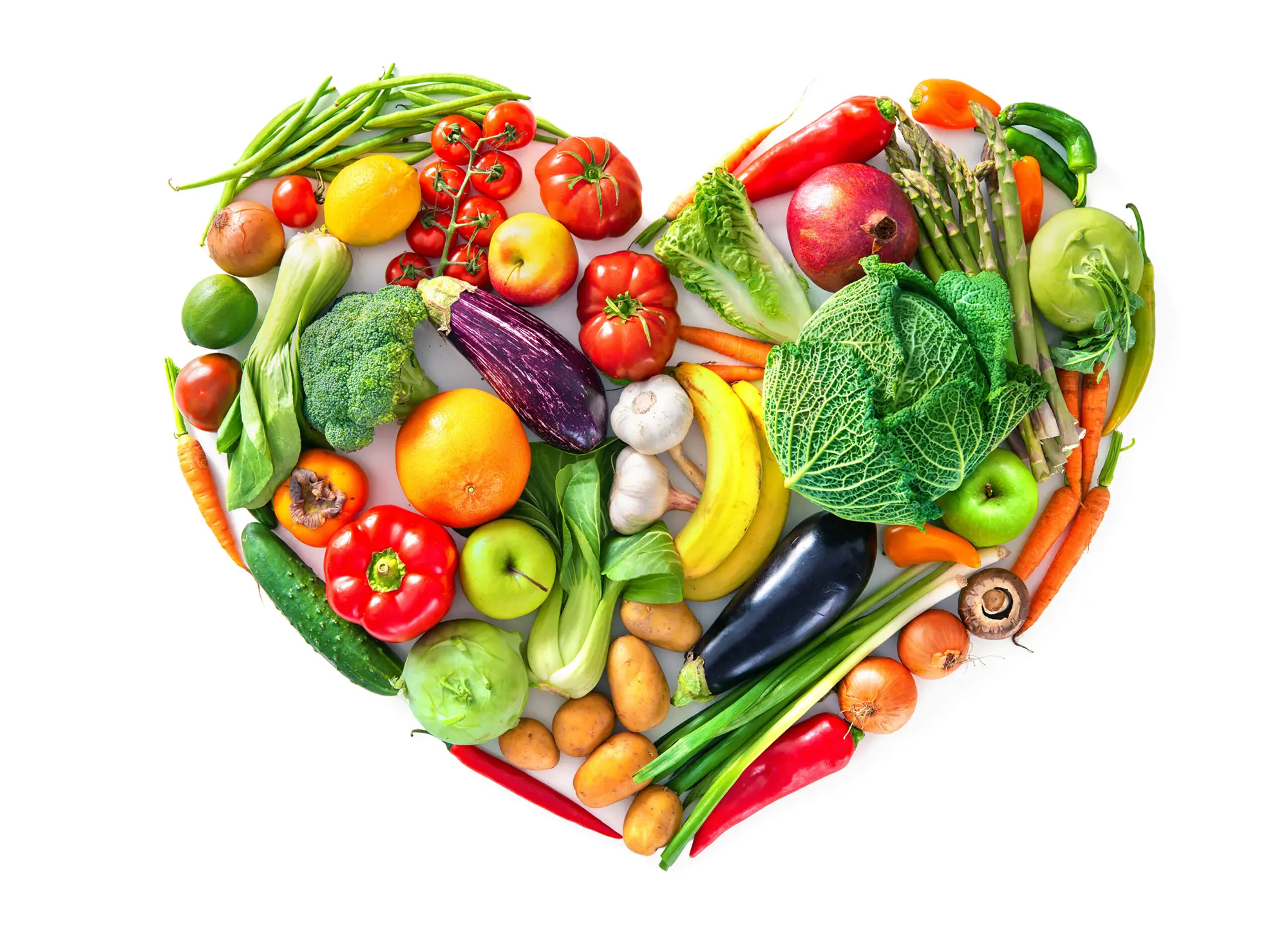 image of fruits and vegetables lying in the shape of a heart