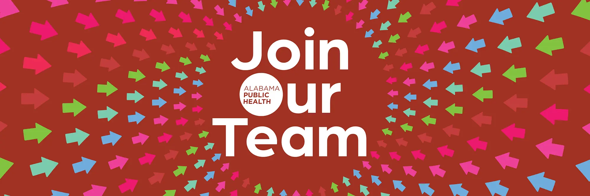 an array of colorful arrows against a red background pointing at text that reads Join Our Team