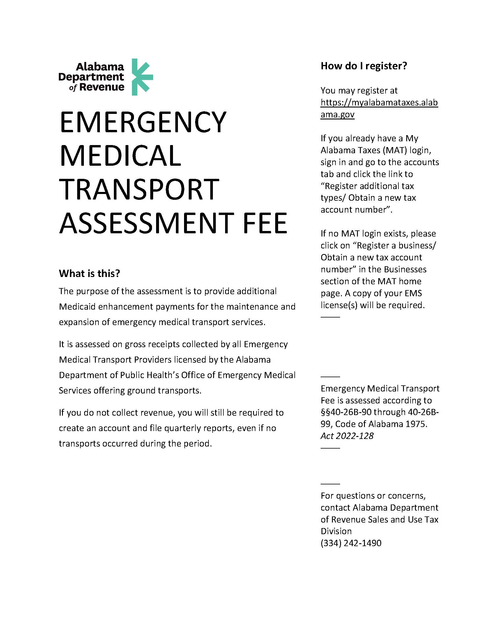 Emergency Medical Transport Assessment Fee (Flyer)