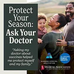 image of a family with text that reads Protect Your Season: Ask Your Doctor