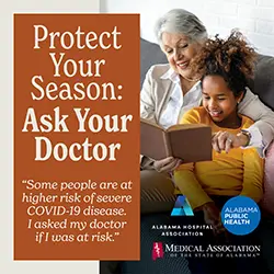 image of a grandmother and grandson with text that reads Protect Your Season: Ask Your Doctor