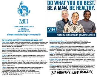 image of card that shows the top ten leading causes of death in men