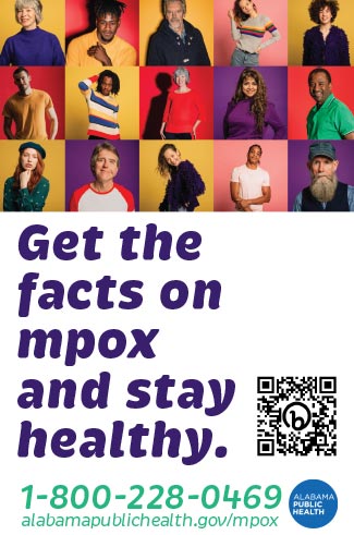 image of people on a flyer that reads: get the facts about mpox and stay healthy