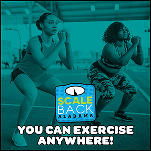 Image of three people doing a bodyweight squat