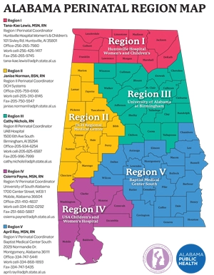 map of the state of Alabama showing the regions in the state.